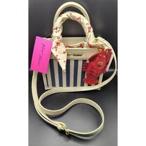 Betsey Johnson Navy and Ivory Striped Purse with Lobster scarf & Keyfob - NWT